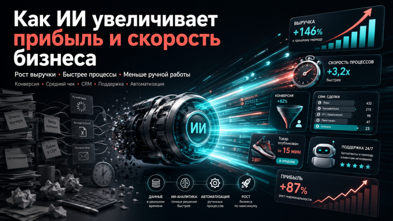 вндерение ИИ в бизнес увеличивает прибыль и скорость бизнеса через метрики, интеграции и автоматизацию e-commerce