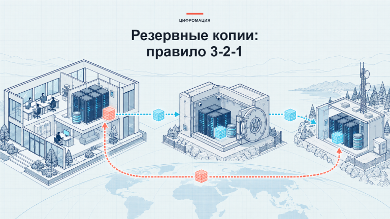 Три независимых контура хранения данных и маршрут восстановления на архитектурном чертеже.