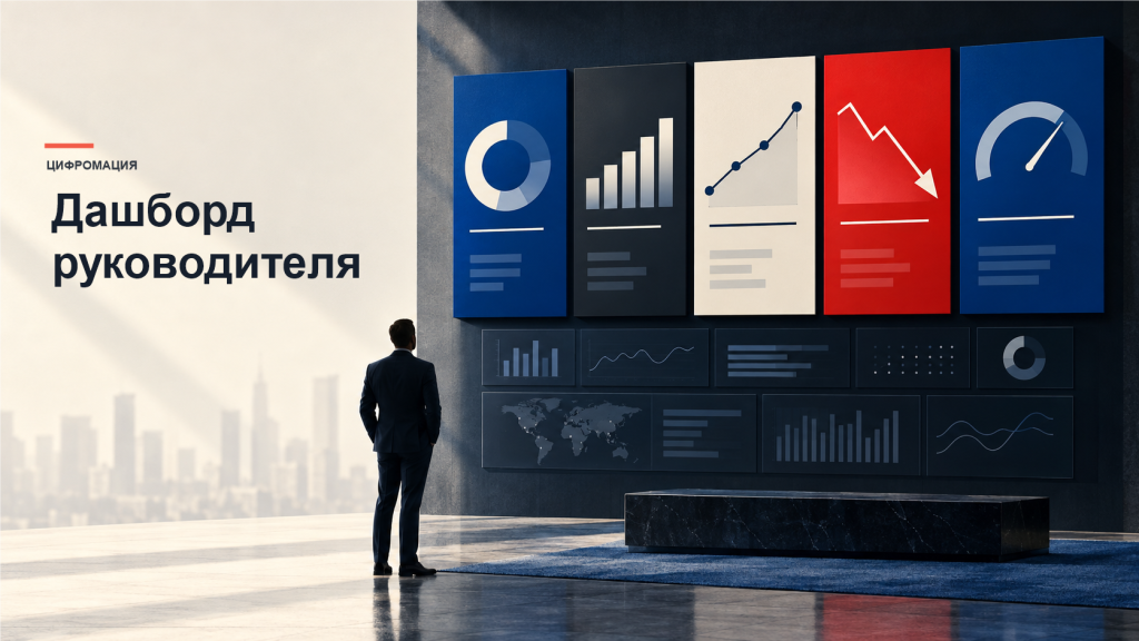 Руководитель анализирует пять ключевых показателей и заметное отклонение на панели.